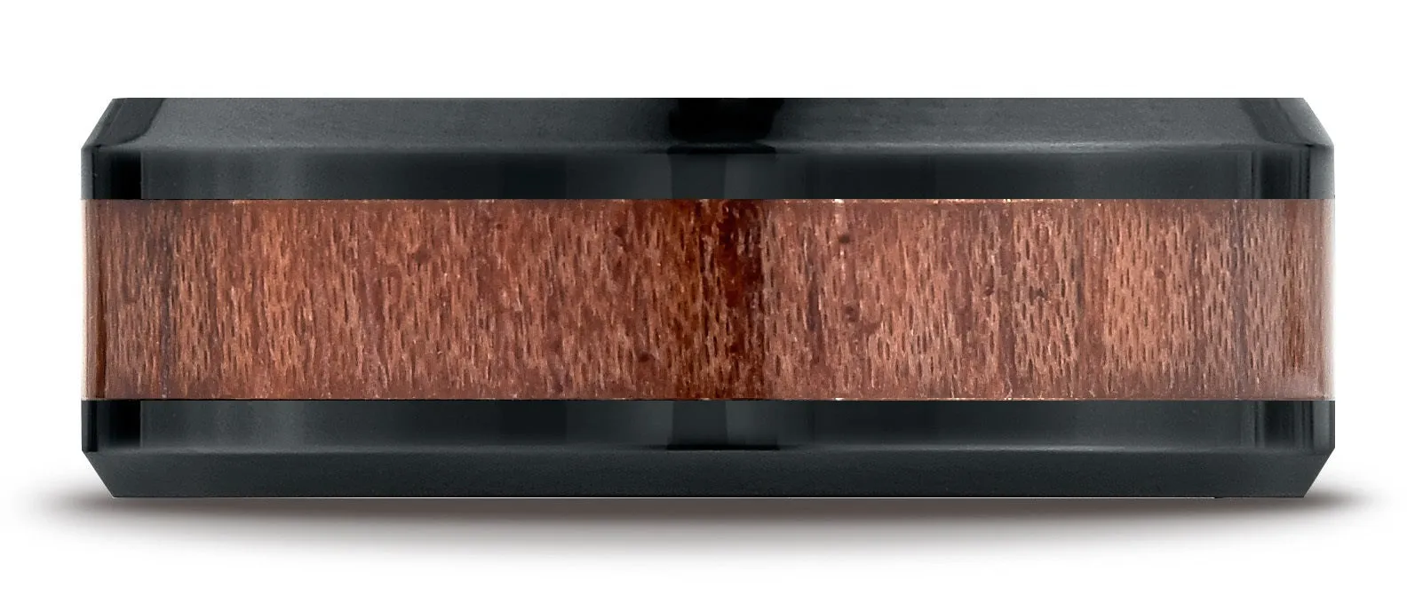 Benchmark Blackened Cobaltchrome 8mm Comfort-Fit Drop Beveled Rosewood Inlay Cobalt Ring, (Sizes 6-14)