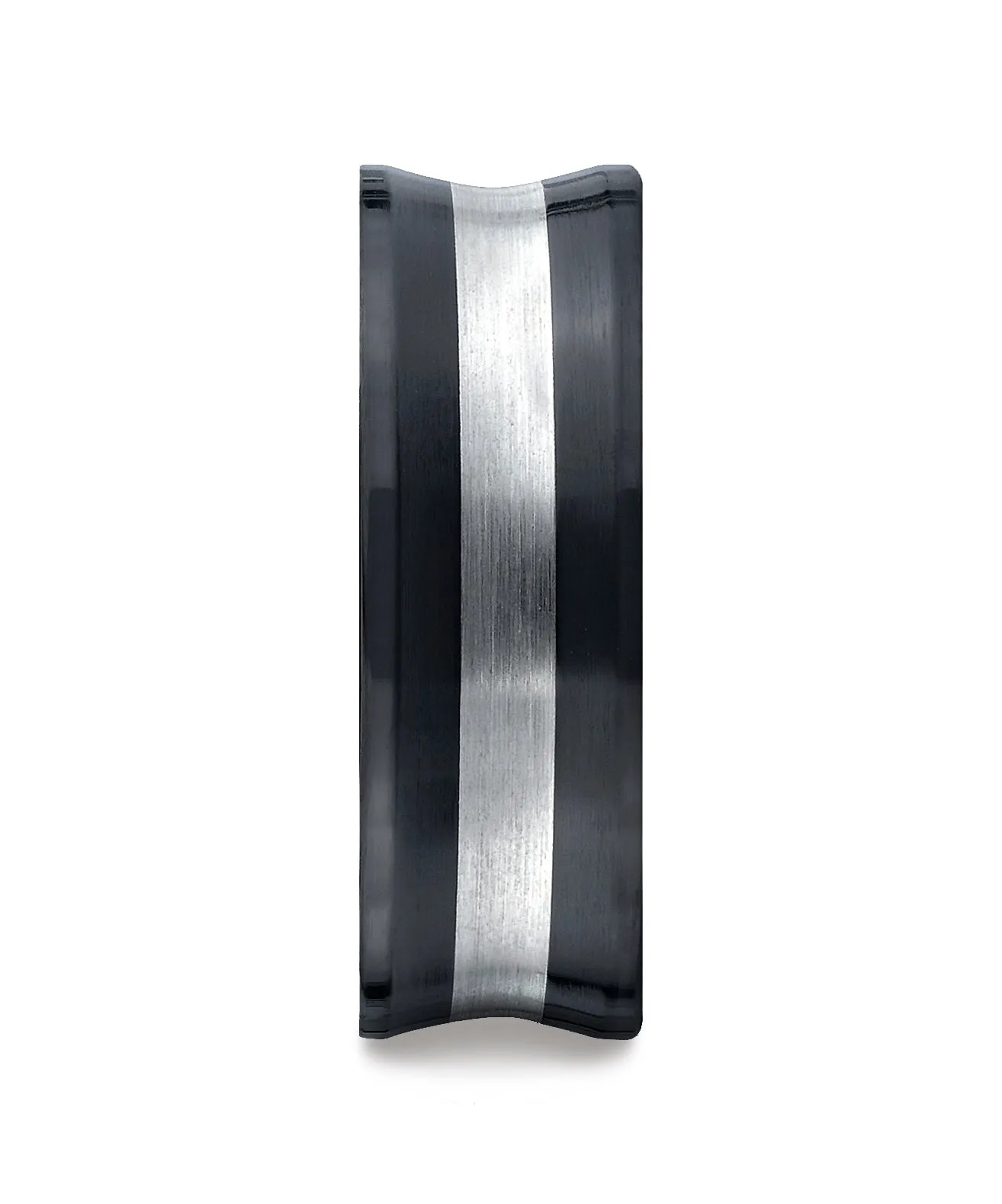 Benchmark Ceramic 8mm Comfort-Fit Satin-Finished Concave Silver Inlay Design Wedding Band Ring