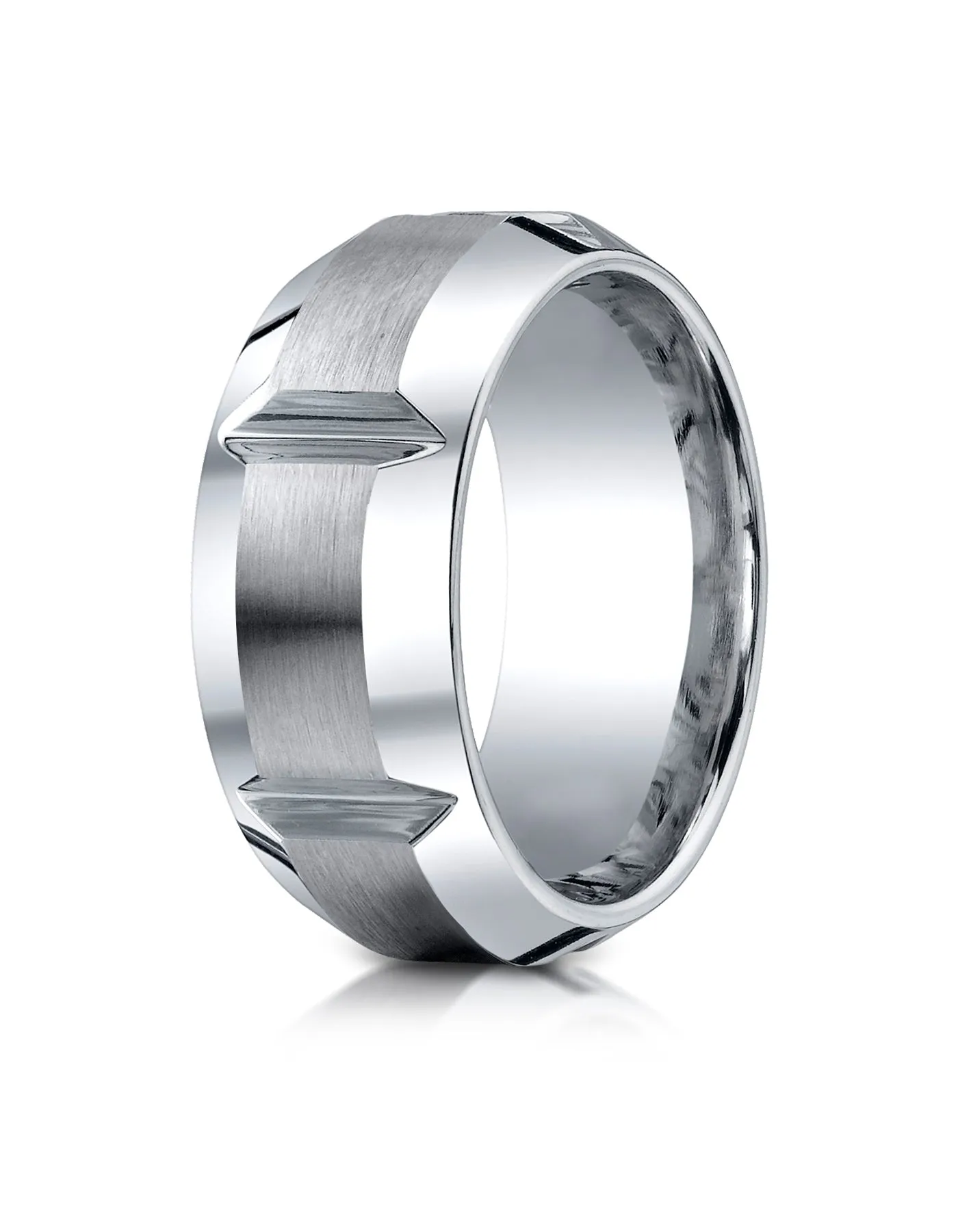 Benchmark Cobaltchrome 10mm Comfort-Fit Satin-Finished, High Polished Grooves & Beveled Edge Design Ring
