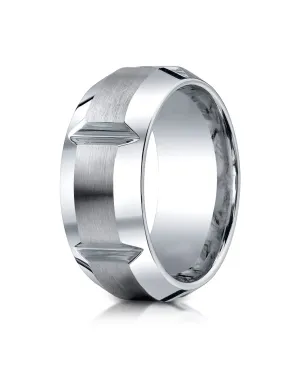 Benchmark Cobaltchrome 10mm Comfort-Fit Satin-Finished, High Polished Grooves & Beveled Edge Design Ring