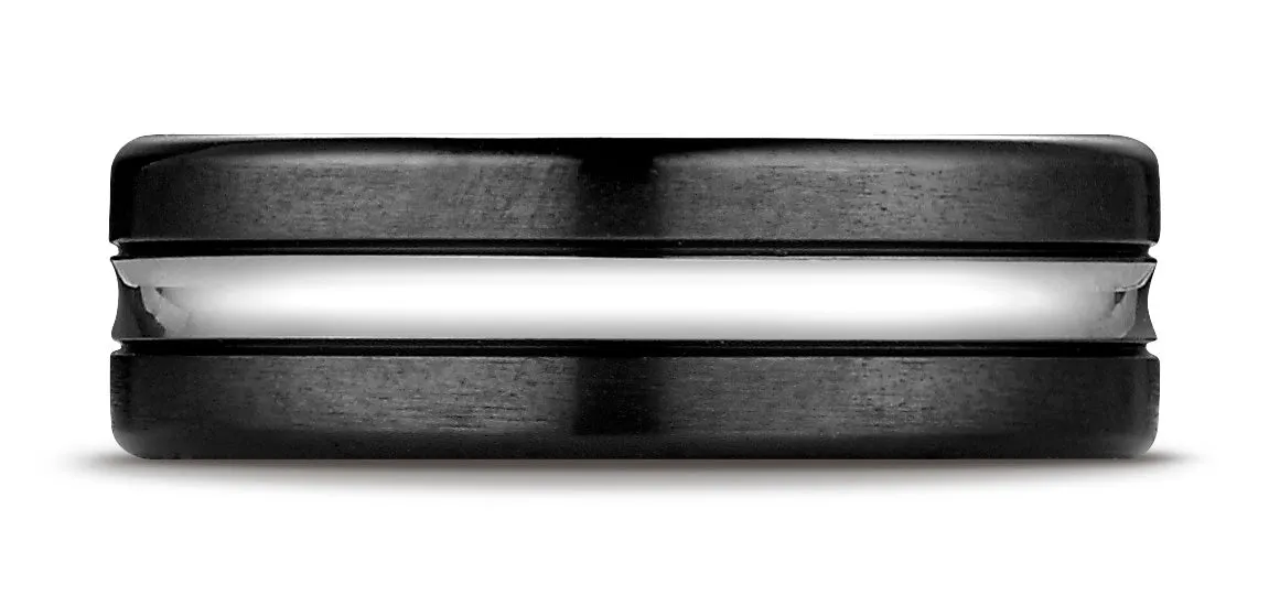 Benchmark Cobaltchrome 7mm Comfort-Fit Blackened-Satin with a High Polish Center Cut Wedding Band Ring
