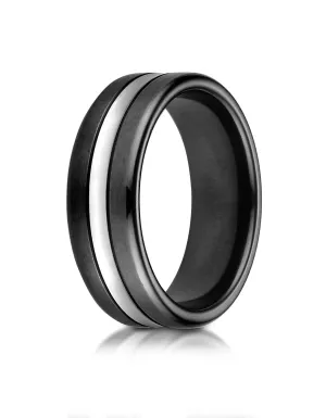 Benchmark Cobaltchrome 7mm Comfort-Fit Blackened-Satin with a High Polish Center Cut Wedding Band Ring