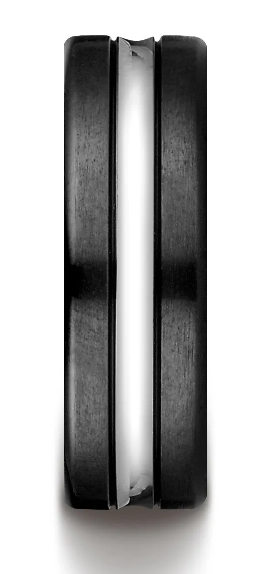 Benchmark Cobaltchrome 7mm Comfort-Fit Blackened-Satin with a High Polish Center Cut Wedding Band Ring