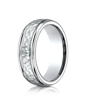 Benchmark Cobaltchrome 7mm Comfort-Fit Hammered-Finished Design Wedding Band Ring, (Sizes 6 - 14)