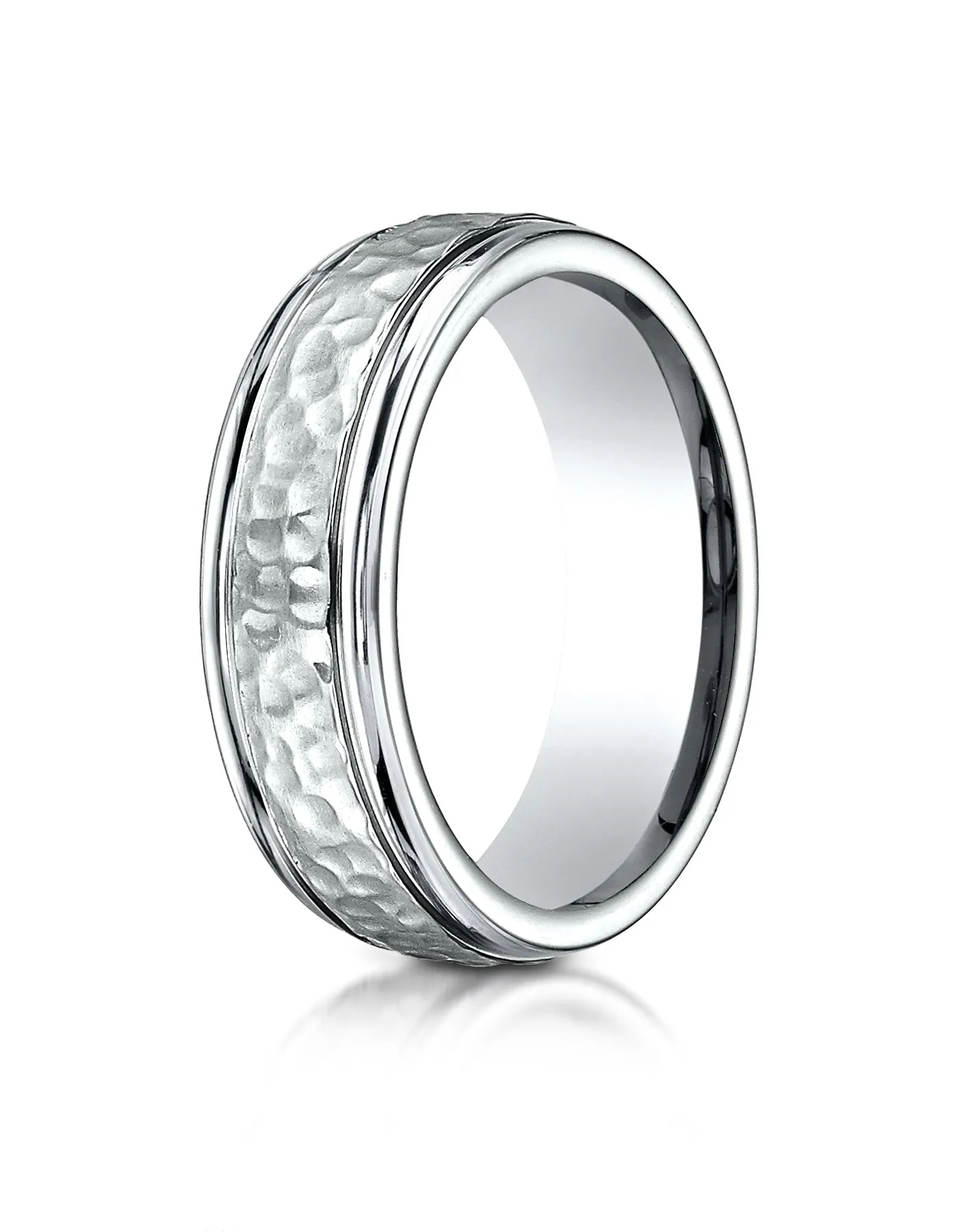 Benchmark Cobaltchrome 7mm Comfort-Fit Hammered-Finished Design Wedding Band Ring, (Sizes 6 - 14)