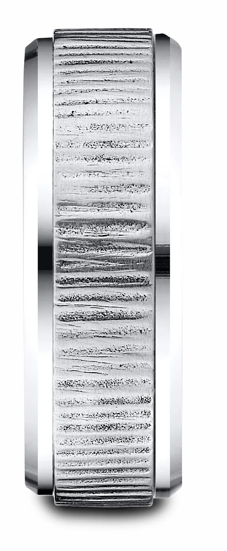 Benchmark Cobaltchrome 8 mm Comfort-Fit Horizonal Bark Pattern Design Ring, (Sizes 6-14)