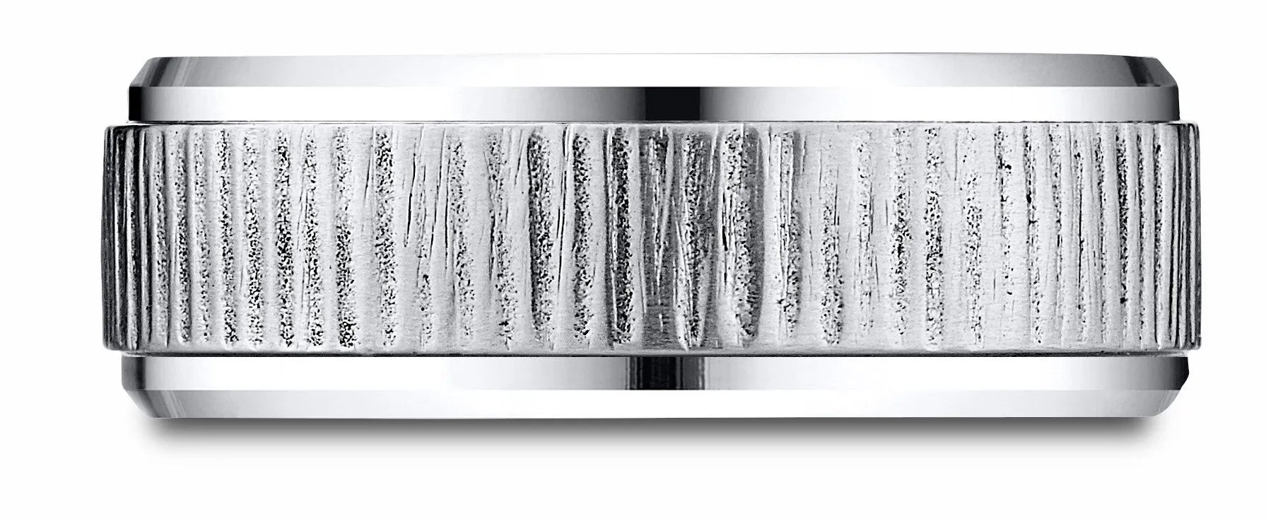 Benchmark Cobaltchrome 8 mm Comfort-Fit Horizonal Bark Pattern Design Ring, (Sizes 6-14)