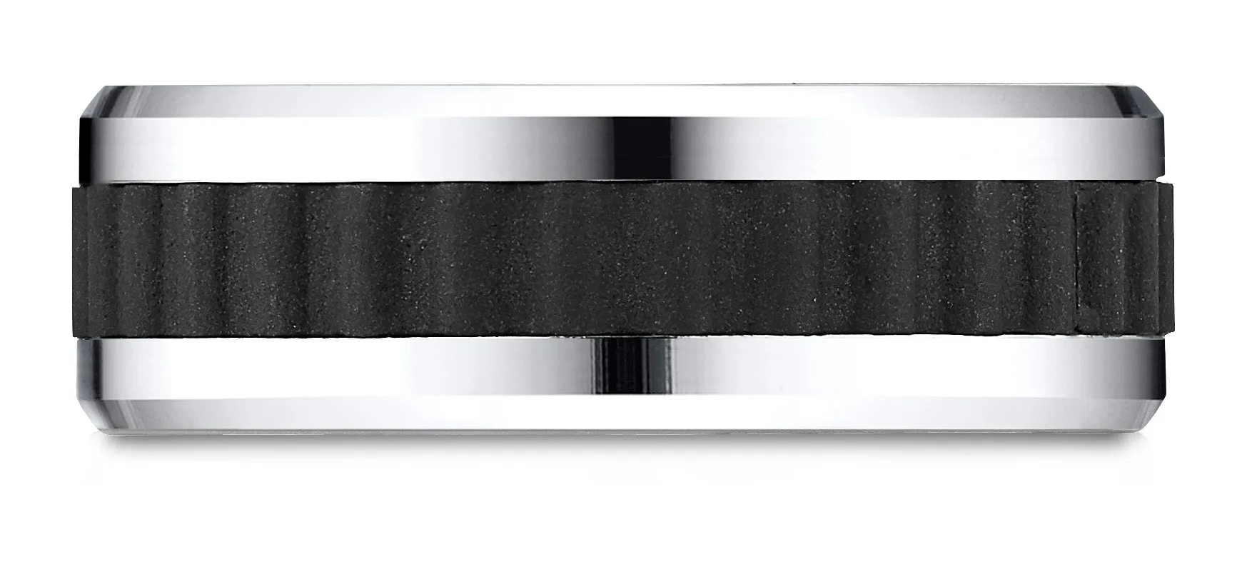 Benchmark Cobaltchrome 8mm Comfort-Fit Beveled Edge Black Titanium Riveted Inlay Design Ring,(Size 6-14)