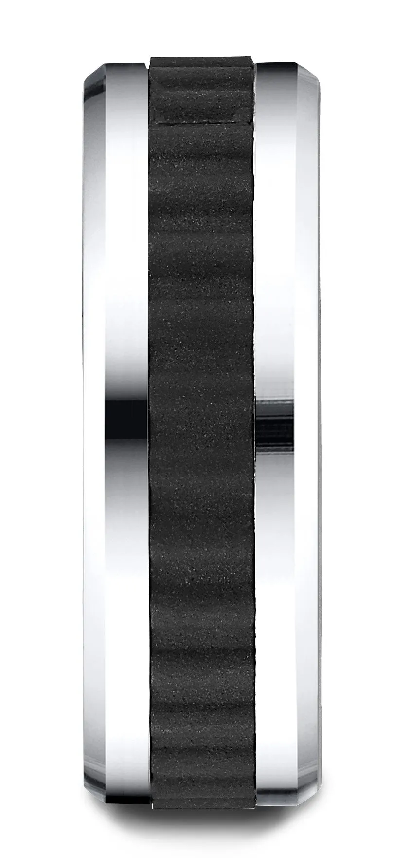 Benchmark Cobaltchrome 8mm Comfort-Fit Beveled Edge Black Titanium Riveted Inlay Design Ring,(Size 6-14)