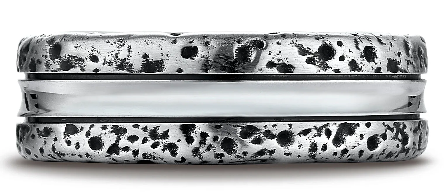 Benchmark Cobaltchrome 8mm Comfort-Fit Blackened Distressed Design Ring, (Sizes 6-14)