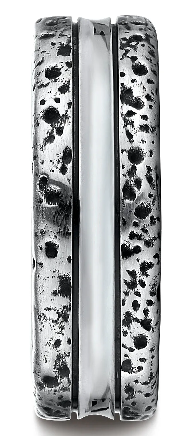Benchmark Cobaltchrome 8mm Comfort-Fit Blackened Distressed Design Ring, (Sizes 6-14)