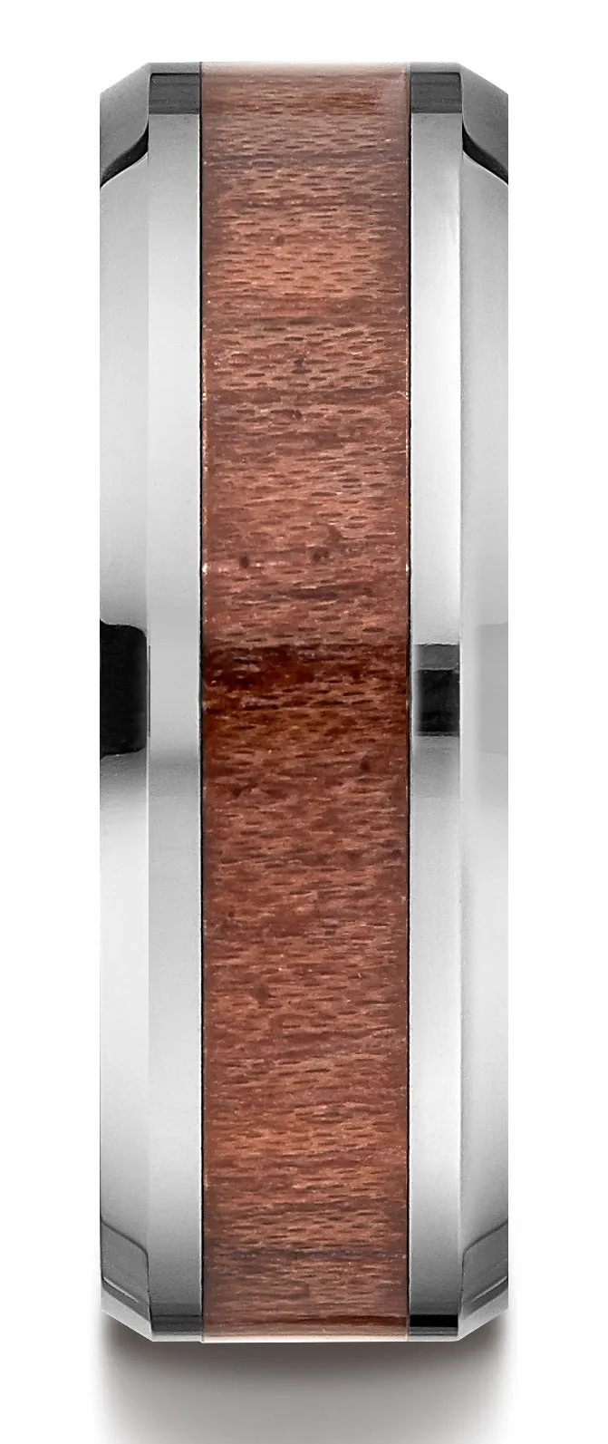 Benchmark Cobaltchrome 8mm Comfort-Fit Drop Beveled Rosewood Inlay Cobalt Ring, (Sizes 6-14)