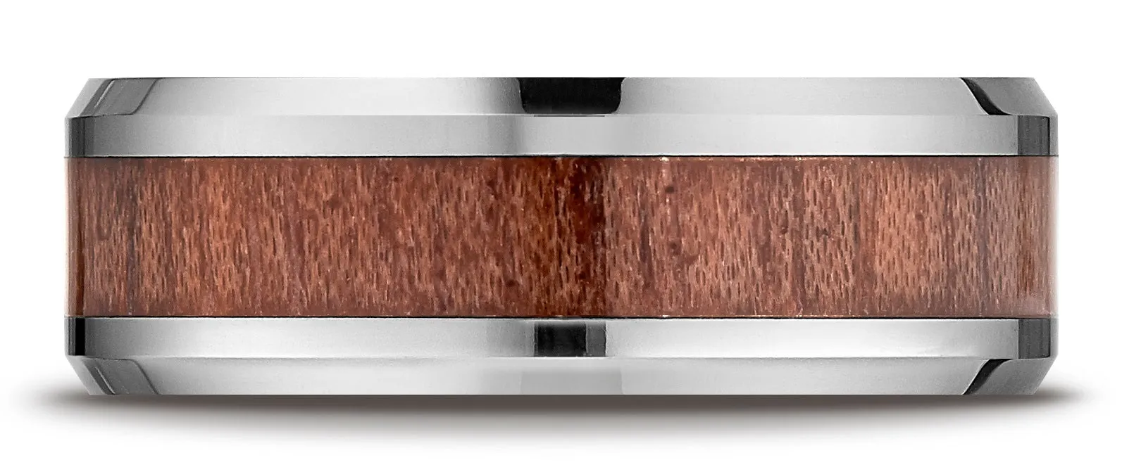 Benchmark Cobaltchrome 8mm Comfort-Fit Drop Beveled Rosewood Inlay Cobalt Ring, (Sizes 6-14)