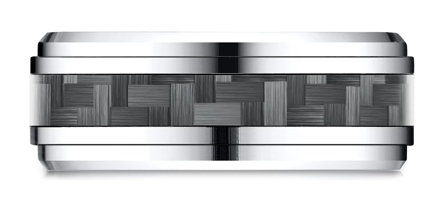 Benchmark Cobaltchrome 9mm Comfort-Fit Drop Beveled Edge Grey Carbon Fiber Design Ring, (Sizes 6-14)
