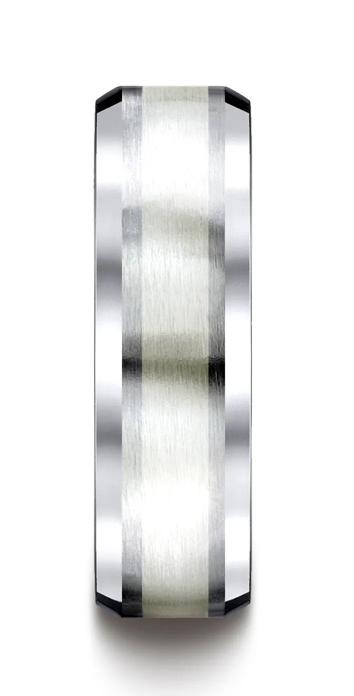 Benchmark Cobaltchrome™- Silver 7mm Comfort-Fit Satin-Finished Silver Inlay Design Wedding Band Ring