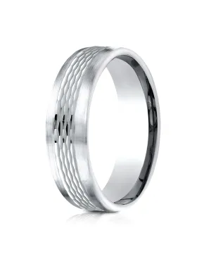 Benchmark Palladium 6.5mm Comfort-Fit Mesh Center Satin Finish Edge Design Band, (Sizes 4-14)