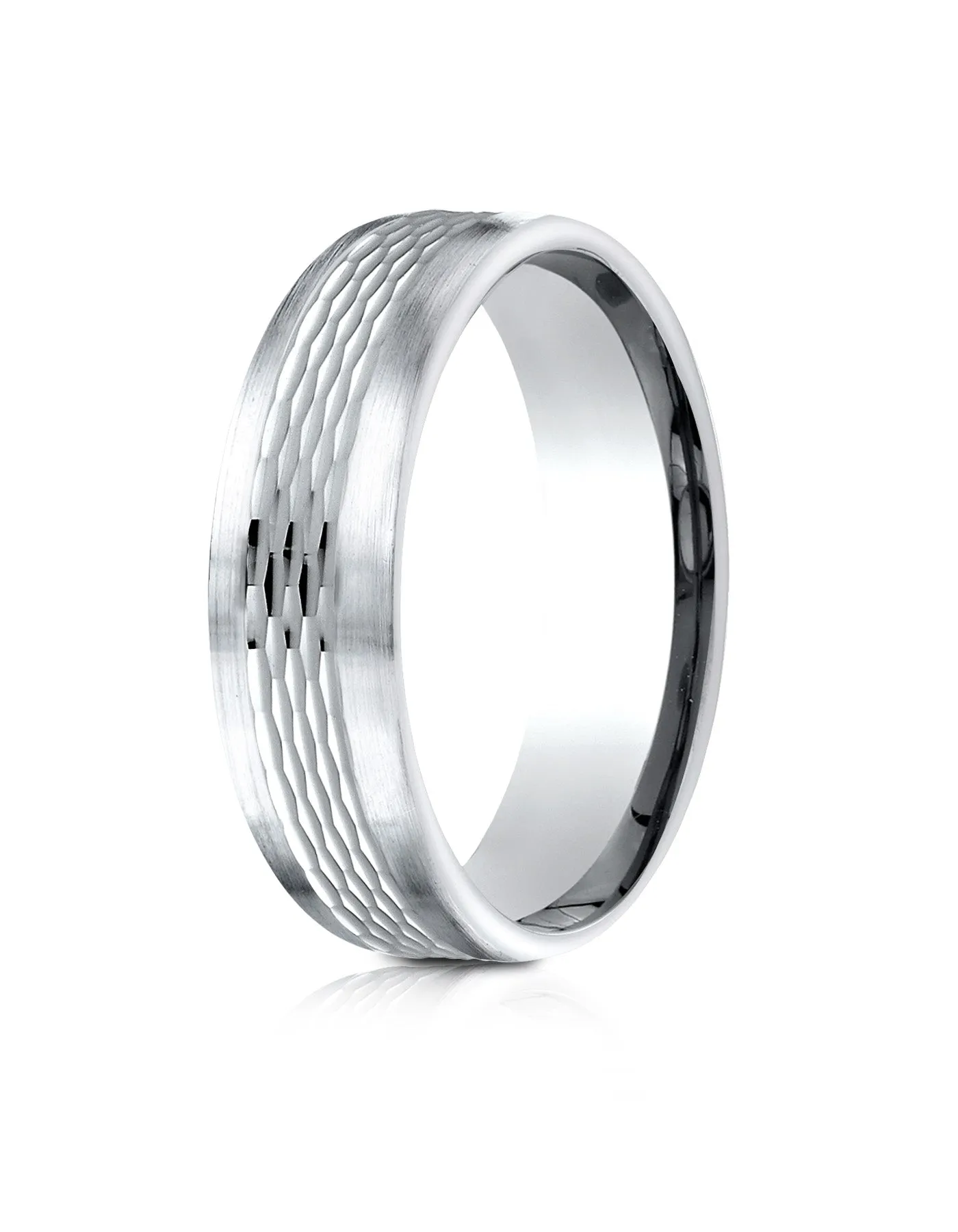 Benchmark Palladium 6.5mm Comfort-Fit Mesh Center Satin Finish Edge Design Band, (Sizes 4-14)