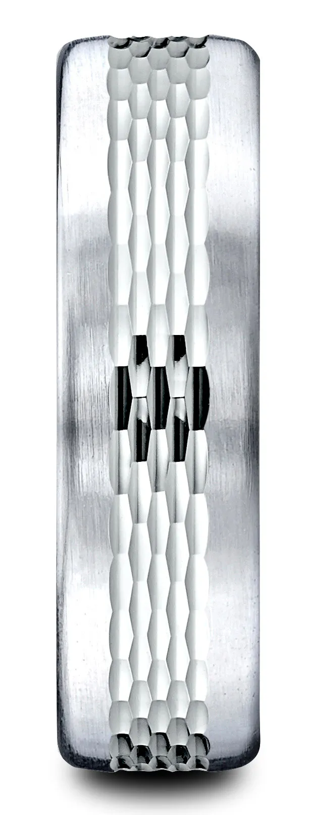 Benchmark Palladium 6.5mm Comfort-Fit Mesh Center Satin Finish Edge Design Band, (Sizes 4-14)