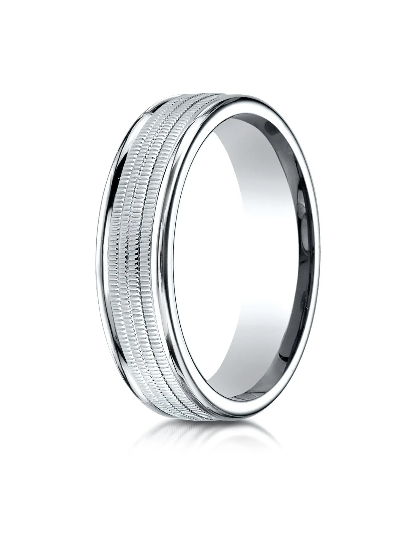 Benchmark Palladium 6mm Comfort-Fit Multi Milgrain Center High Polish Round Edge Design Wedding Ring