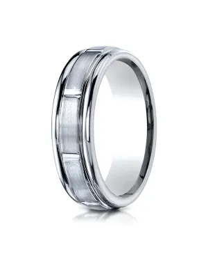 Benchmark Palladium 6mm Comfort-Fit Satin-Finish 8 Center Cuts and Round Edge Carved Design Band Ring
