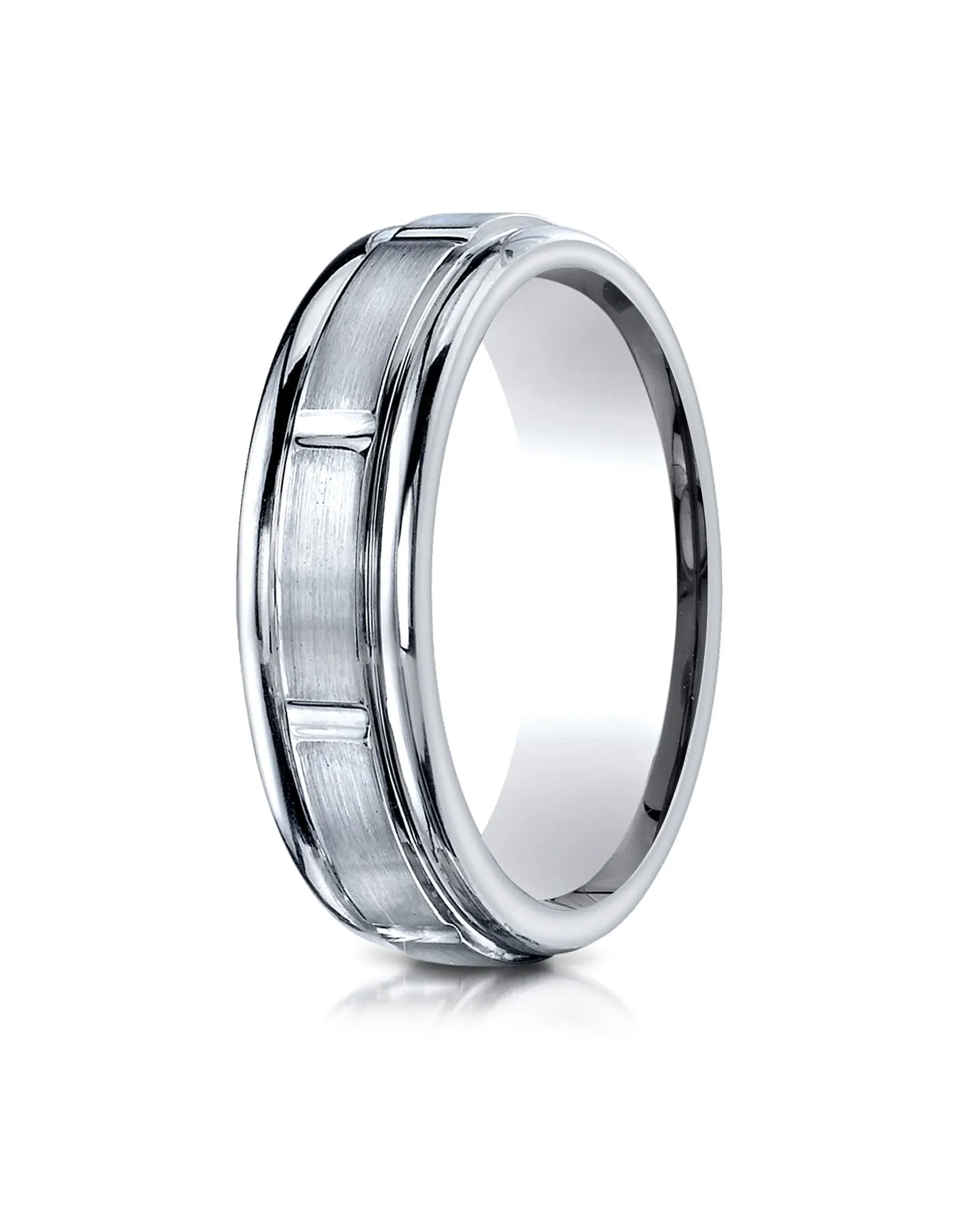 Benchmark Palladium 6mm Comfort-Fit Satin-Finish 8 Center Cuts and Round Edge Carved Design Band Ring