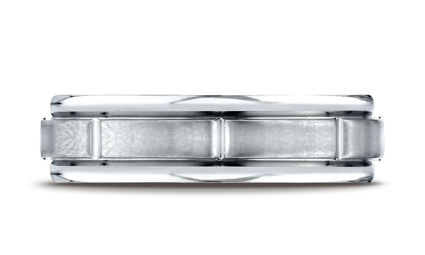 Benchmark Palladium 6mm Comfort-Fit Satin-Finish 8 Center Cuts and Round Edge Carved Design Band Ring