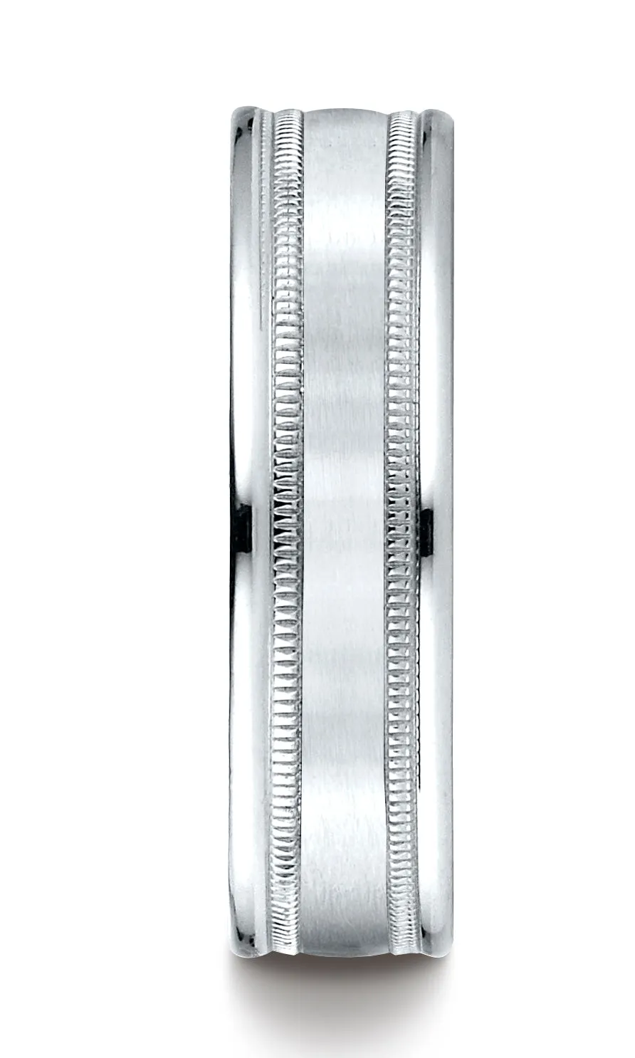 Benchmark Palladium 6mm Comfort-Fit Satin Finish Center with Milgrain Round Edge Carved Design Band Ring