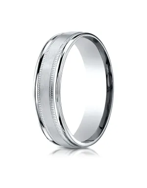 Benchmark Palladium 6mm Comfort-Fit Satin Finish Center with Milgrain Round Edge Carved Design Band Ring