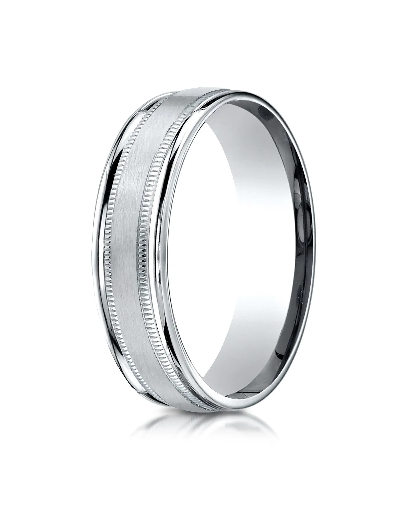 Benchmark Palladium 6mm Comfort-Fit Satin Finish Center with Milgrain Round Edge Carved Design Band Ring