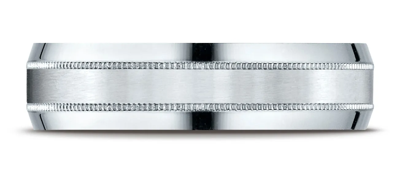 Benchmark Palladium 6mm Comfort-Fit Satin-Finished with Milgrain Carved Design Wedding Band Ring