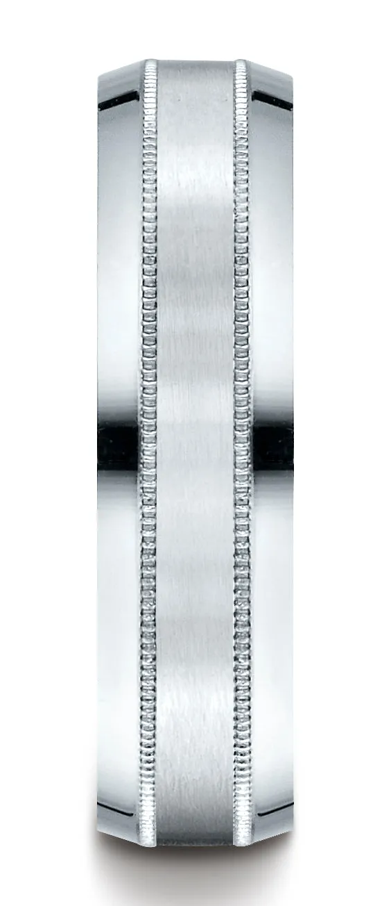 Benchmark Palladium 6mm Comfort-Fit Satin-Finished with Milgrain Carved Design Wedding Band Ring