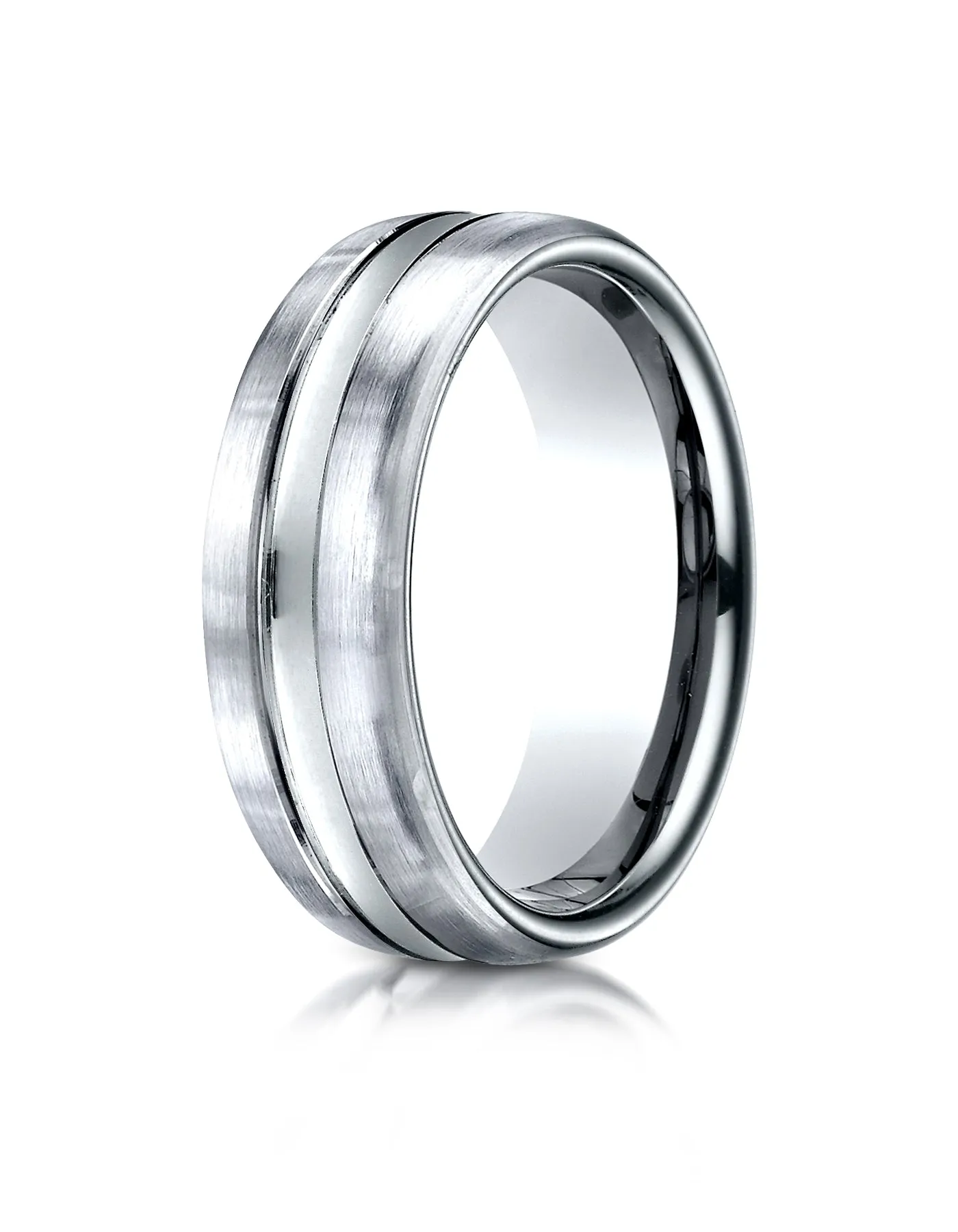 Benchmark Palladium 7.5mm Comfort-Fit Satin-Finished High Polished Center Cut Carved Design Wedding Band