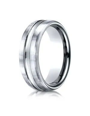 Benchmark Palladium 7.5mm Comfort-Fit Satin-Finished High Polished Center Cut Carved Design Wedding Band