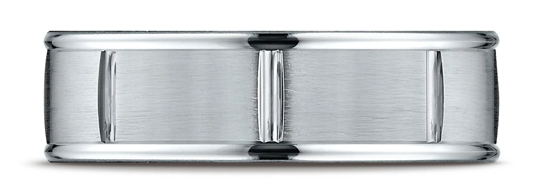 Benchmark Palladium 7mm Comfort-Fit Satin-Finish 8 Center Cuts and Round Edge Carved Design Band, (4-15)