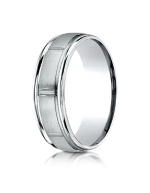 Benchmark Palladium 7mm Comfort-Fit Satin-Finish 8 Center Cuts and Round Edge Carved Design Band, (4-15)