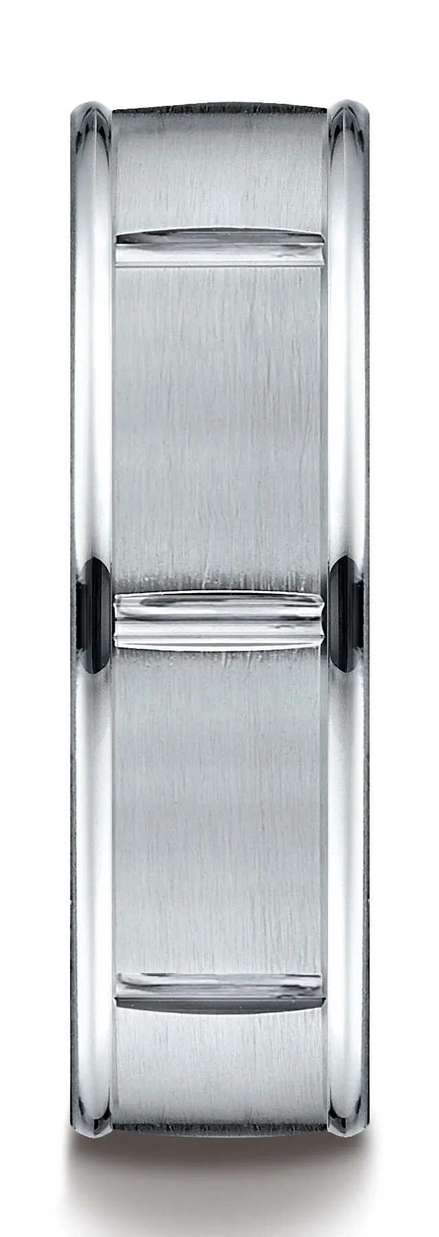 Benchmark Palladium 7mm Comfort-Fit Satin-Finish 8 Center Cuts and Round Edge Carved Design Band, (4-15)