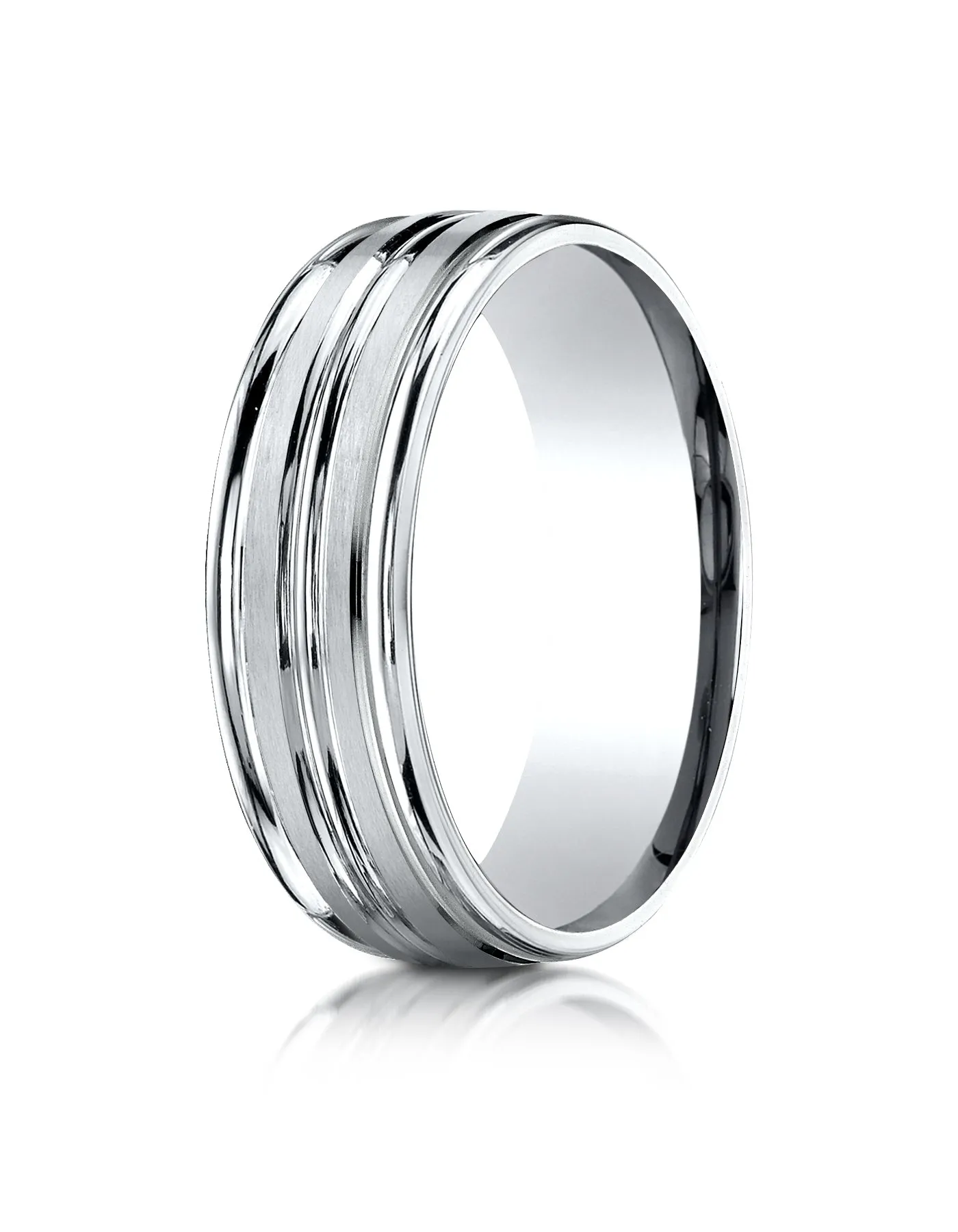 Benchmark Palladium 7mm Comfort-Fit Satin-Finish and Round Edge Carved Design Band, (Size 4-15)