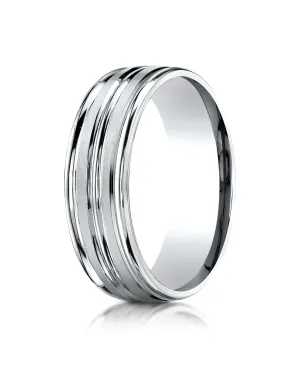 Benchmark Palladium 7mm Comfort-Fit Satin-Finish and Round Edge Carved Design Band, (Size 4-15)