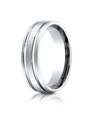 Benchmark Platinum 6mm Comfort-Fit Satin-Finished with Parallel Grooves Carved Design Wedding Band Ring