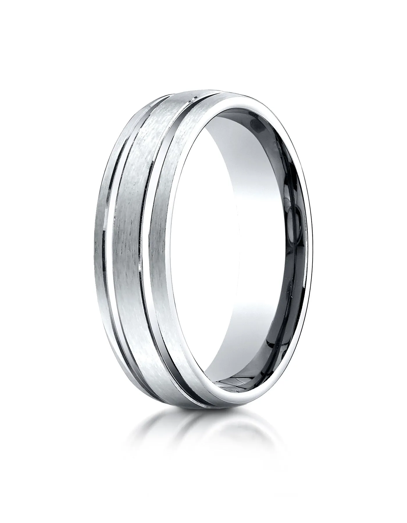Benchmark Platinum 6mm Comfort-Fit Satin-Finished with Parallel Grooves Carved Design Wedding Band Ring