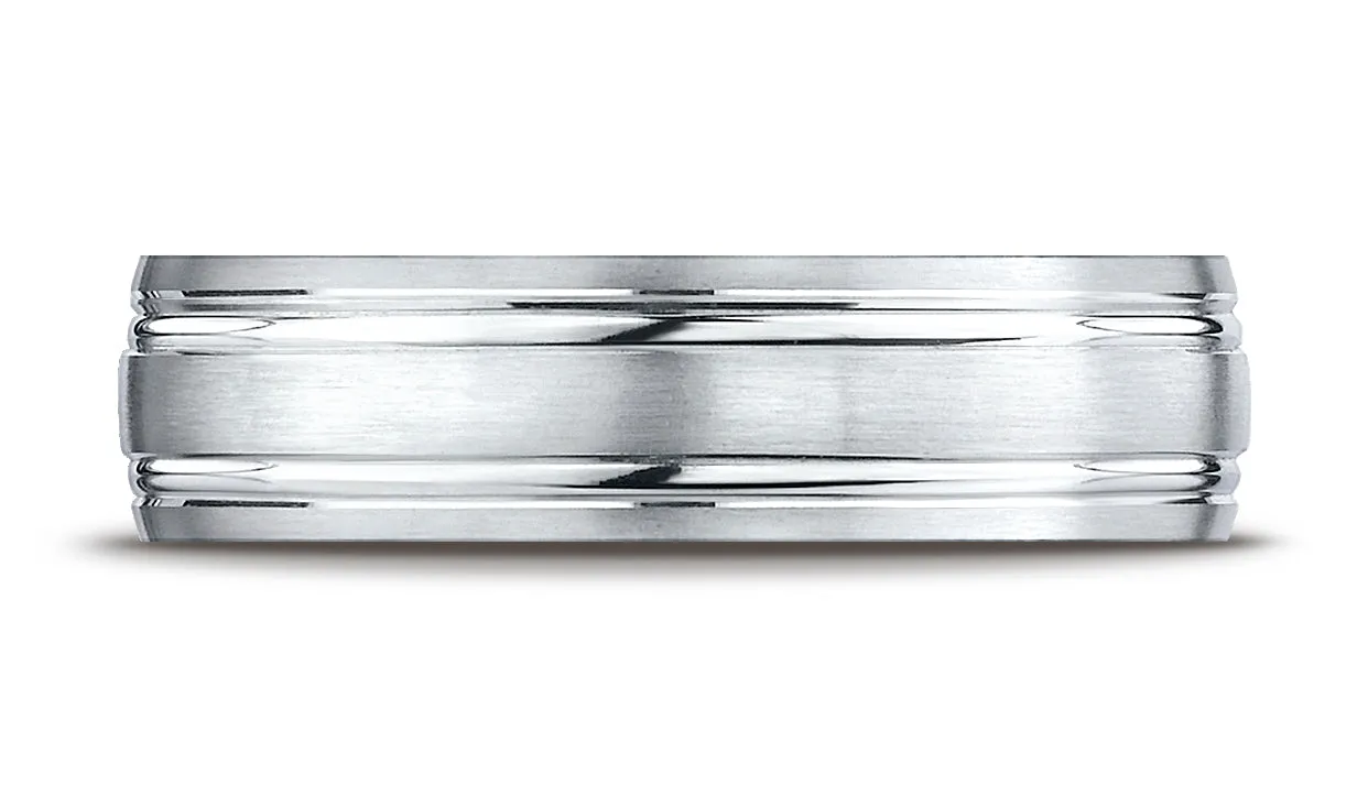 Benchmark Platinum 6mm Comfort-Fit Satin-Finished with Parallel Grooves Carved Design Wedding Band Ring