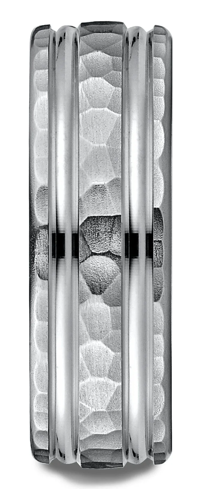 Benchmark Platinum 7.5mm Comfort-Fit Hammered Finish Double High Polish Cut Design Band, (Sizes 4-14)