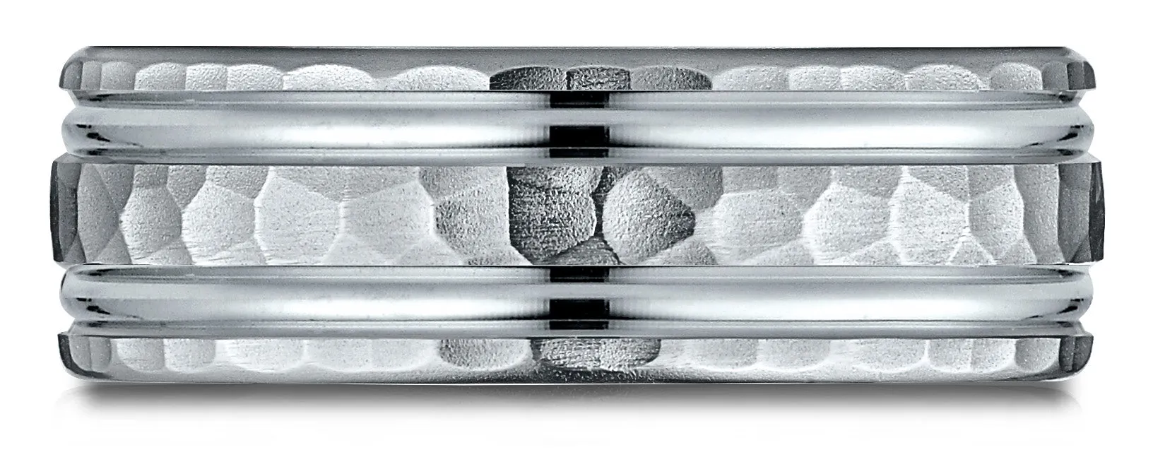 Benchmark Platinum 7.5mm Comfort-Fit Hammered Finish Double High Polish Cut Design Band, (Sizes 4-14)