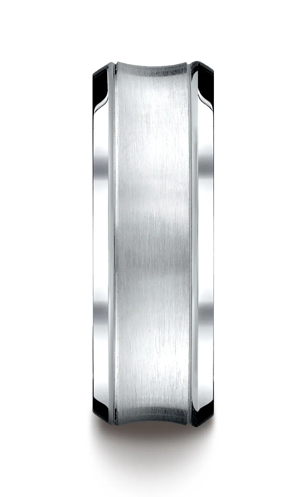 Benchmark Platinum 7.5mm Comfort-Fit Satin-Finished Concave Beveled Edge Design Wedding Band Ring