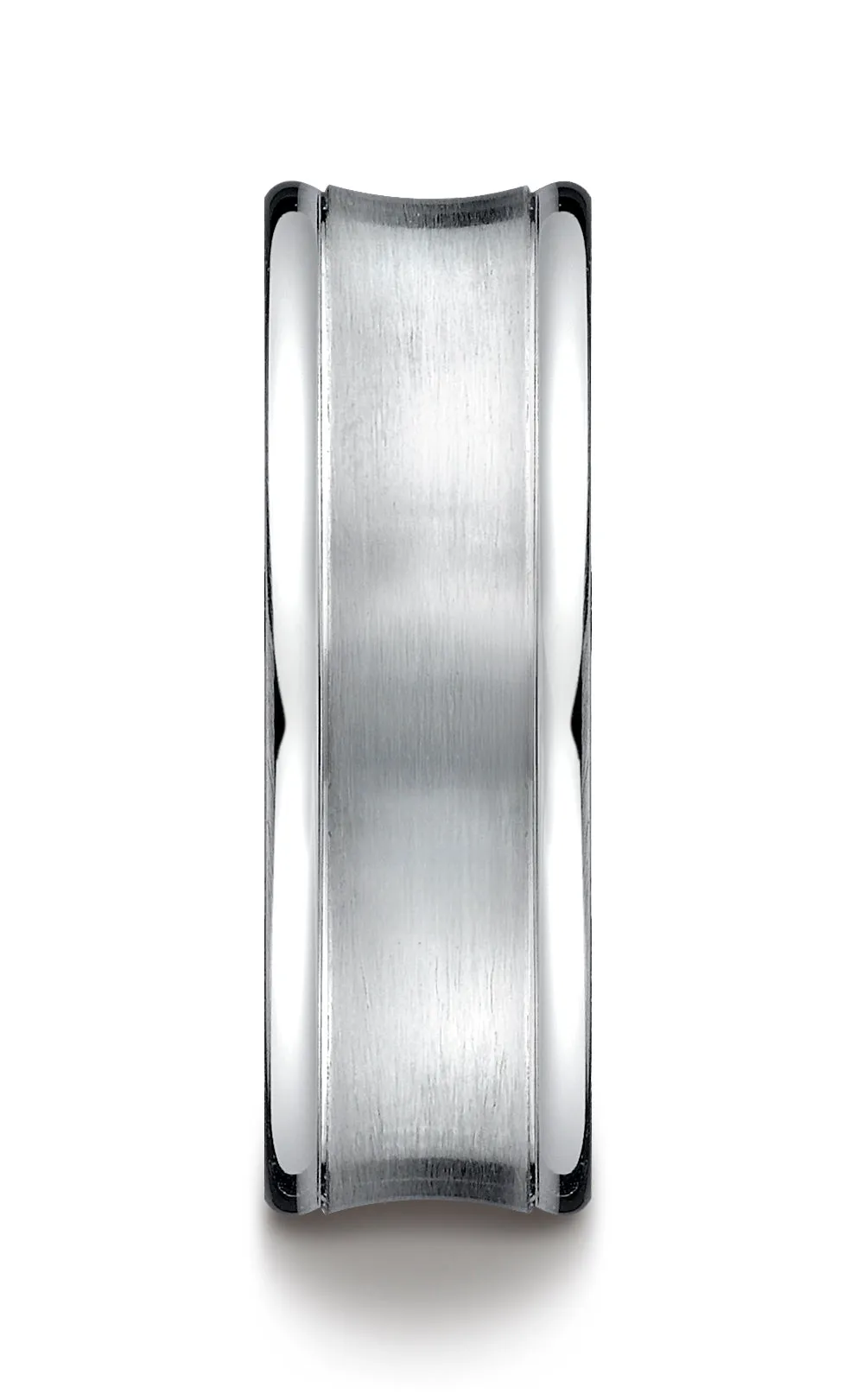 Benchmark Platinum 7.5mm Comfort-Fit Satin-Finished Concave Round Edge Carved Design Wedding Band Ring