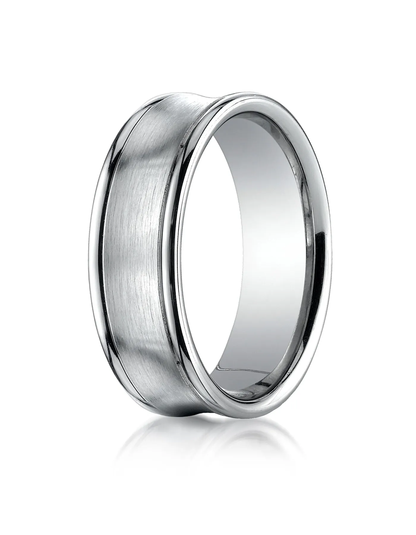 Benchmark Platinum 7.5mm Comfort-Fit Satin-Finished Concave Round Edge Carved Design Wedding Band Ring