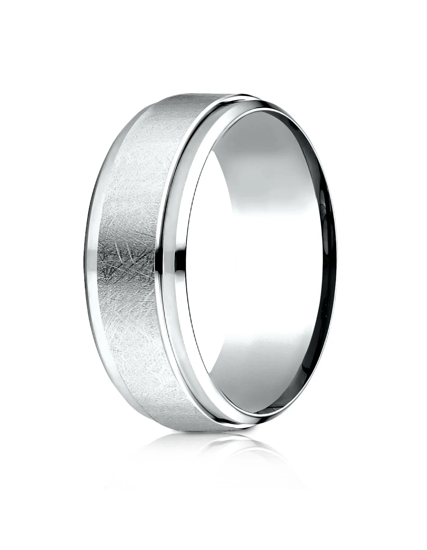 Benchmark Platinum 7mm Comfort-Fit Drop Bevel Swirl Finish Center Design Band, (Sizes 4-15)
