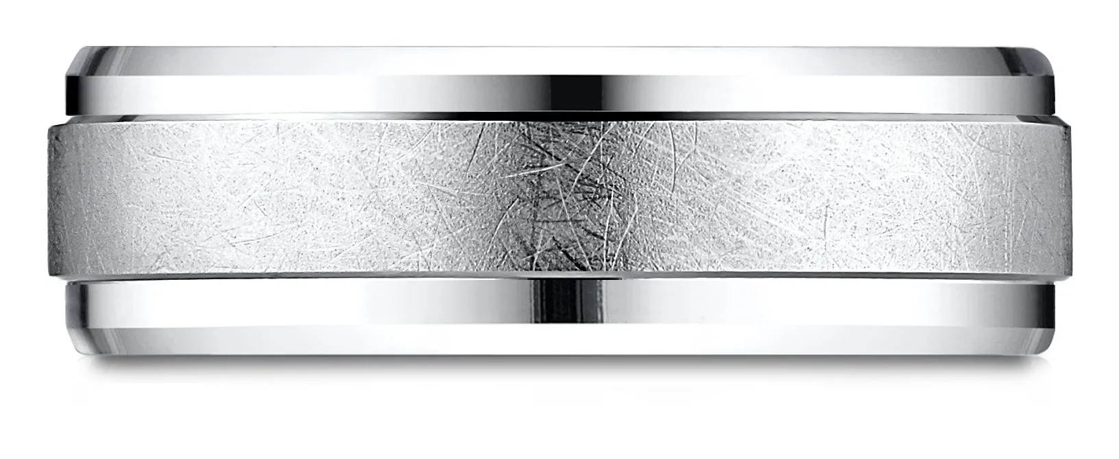 Benchmark Platinum 7mm Comfort-Fit Drop Bevel Swirl Finish Center Design Band, (Sizes 4-15)