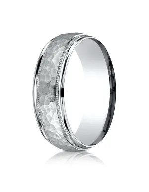 Benchmark Platinum 7mm Comfort-Fit High Polished Squared Edge Carved Design Band, (Sizes 6-13)