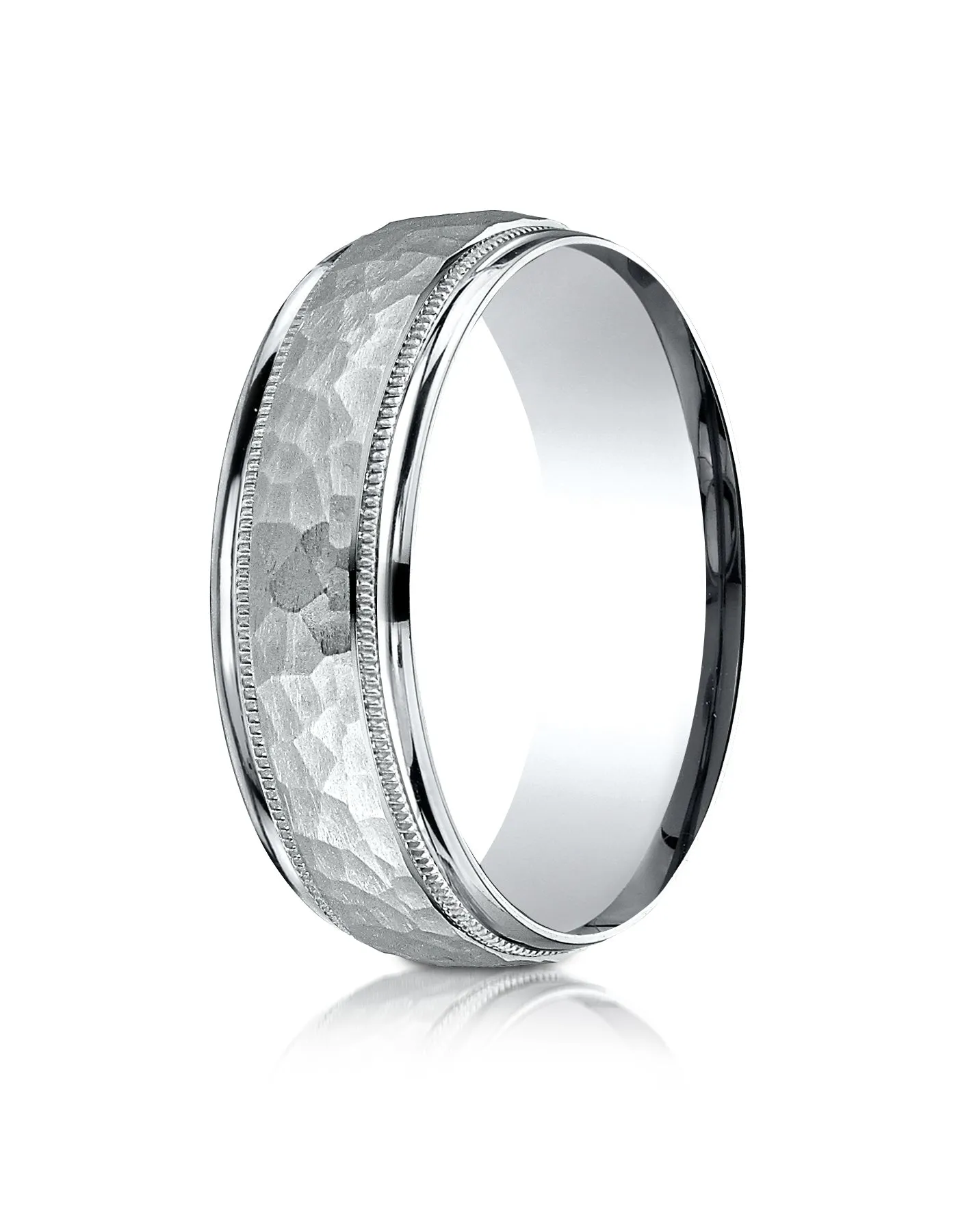 Benchmark Platinum 7mm Comfort-Fit High Polished Squared Edge Carved Design Band, (Sizes 6-13)
